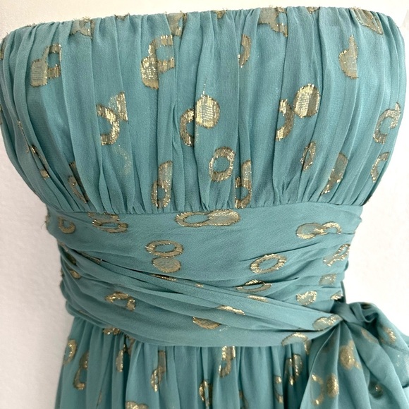 BCBGMaxAzria Teal and Gold Midi Dress - Picture 9 of 9